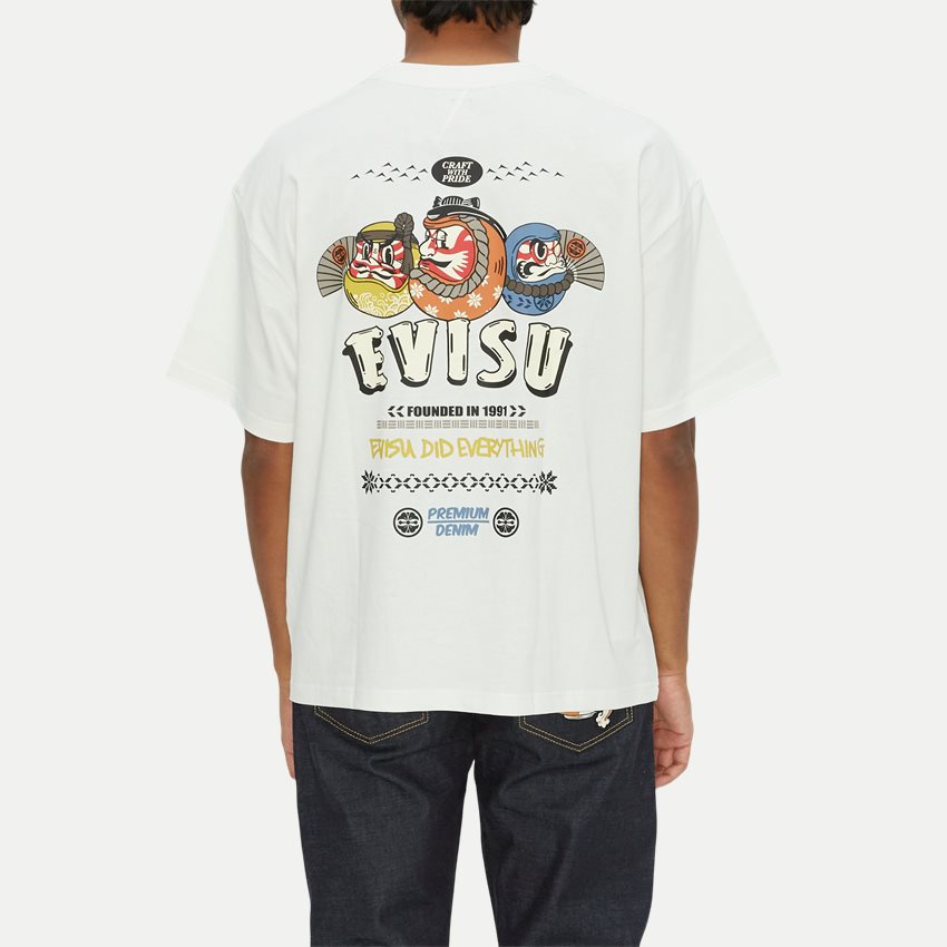 EVISU T-shirts KUMADORI DARUMA SLOGAN PRINTED T-SHIRT OFF WHITE
